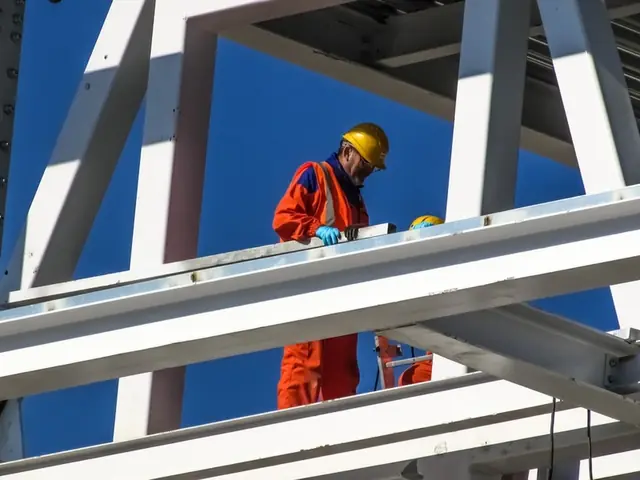 Structural steel frame under erection