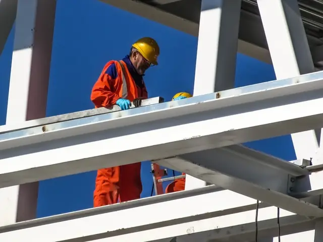 Structural steel sections in a building frame