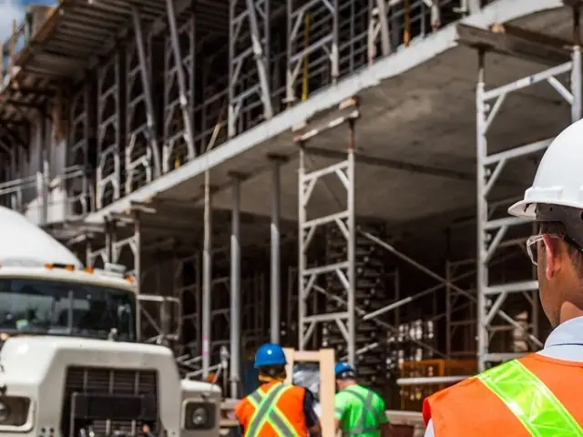 Steel scaffold tubes around a building under construction