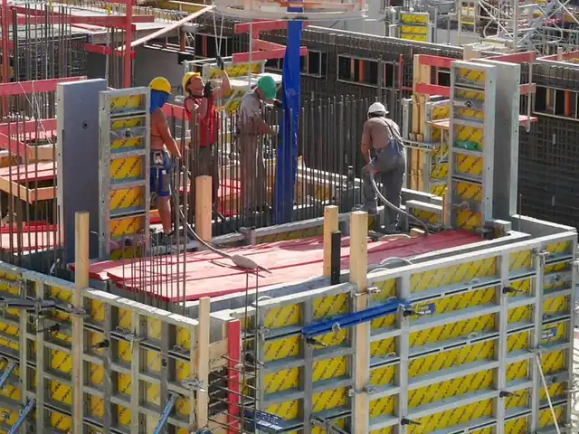 Steel formwork panels and rebar on a building core