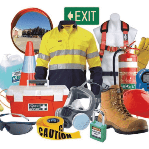 Apex Trading offers a complete range of industrial safety equipment in Qatar, including helmets, coveralls, safety shoes, gloves, fire extinguishers, respirators, goggles, cones, harnesses, and first aid kits ensuring total protection and compliance for every worksite.